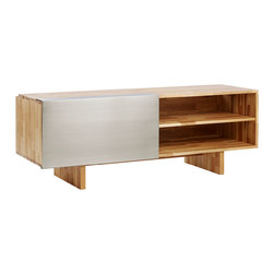 LAXseries Entertainment Shelf with brushed nickel sliding cover - Entertainment Centers And Tv Stands