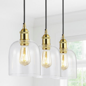 Cooper 25.5" 3-Light Farmhouse Glass Linear LED Pendant, Brass Gold/Black