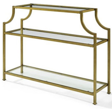 Crosley Furniture Aimee Metal/Tempered Glass Accent Console Table in Gold/Clear