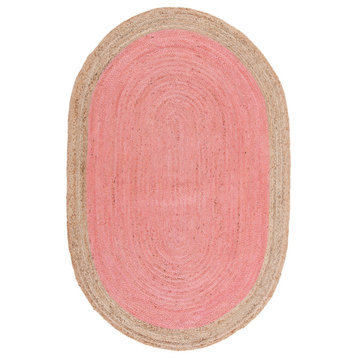 Safavieh Vintage Leather Collection NF801P Rug, Pink/Natural, 4' X 6' Oval