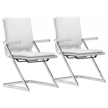 Set of Two White Faux Leather Z Arm Office Chairs