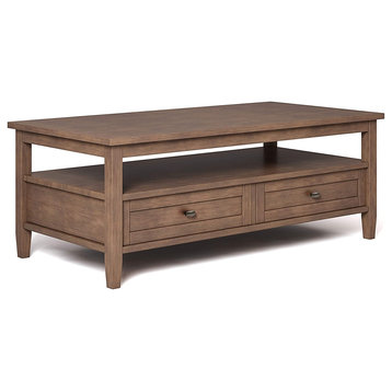 Rectangular Coffee Table, Drawers & Open Compartment, Rustic Natural Aged Brown