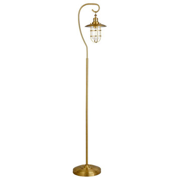 Bay Nautical Floor Lamp with Glass Shade in Brass/Clear