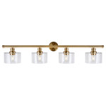 Forte Lighting, Inc. - 4-Light Bath Vanity Light, Soft Gold - The Zane gold finish steel vanity fixture with oversized clear glass shades features simple clean lines for the bath. This family comes in either black or gold finish. Add an Edison style bulb for a more transitional look or an 'A' type LED for a more contemporary feel. This 4-light vanity measures 44.75 in. L x 8.25 in. D x 9.25 in. H.. Medium Base Bulb, 75W max per bulb. This fixture is hardwired.  Bulbs are not included with the fixture.