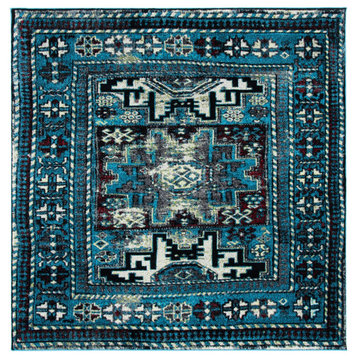 Safavieh Vintage Hamadan Vth213M Rug, Light Blue and Black, 3'0"x3'0" Square
