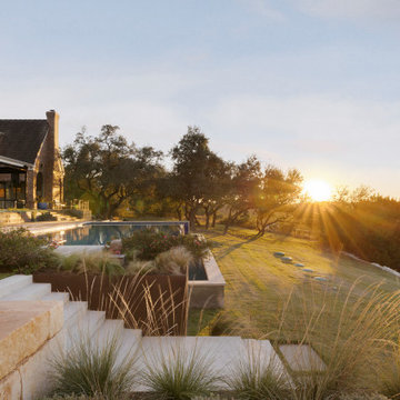 Serene Backyard Oasis with Pool at Sunset