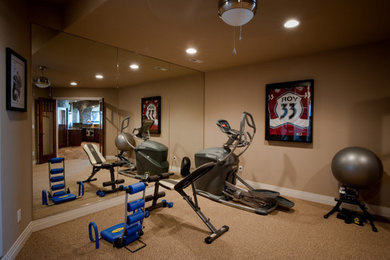 Transitional home gym photo in Denver