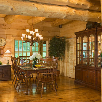 Open Dining Area with Heavy Timber Rafters and Beams