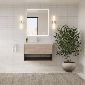 The Alta Bathroom Vanity, White, 36", Single Sink, Wall Mount
