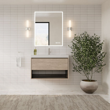 The Oates Bathroom Vanity, White, 36", Single Sink, Wall Mount
