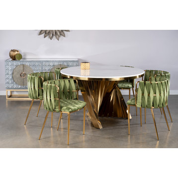 Waterfall Dining Set With 6 Chairs, Green