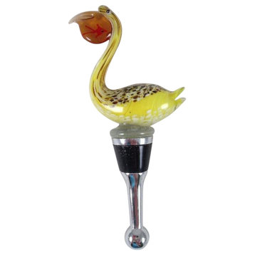 Tropical Pelican Wine Bottle Glass Art Topper Stopper