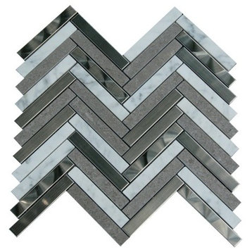 Arrowhead Steel and Marble Herringbone Mosaic, 11"x11" Sheets, Set of 10