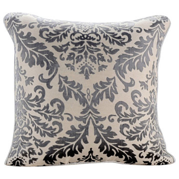 Burnout Velvet Gray Damask Decorative Pillows Cover, Paloma, 16"x16"