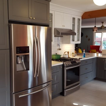 Grey shaker base with White shaker wall cabinets