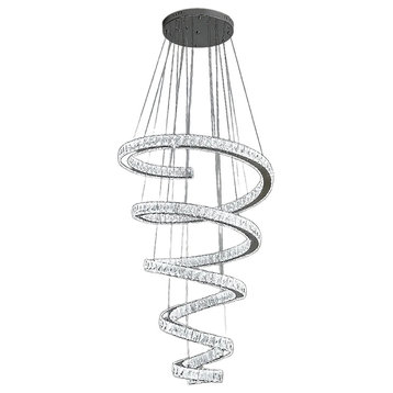 La Penne | Long Spiral Hanging Crystal Golden Chandelier, Silver, Dia31.5xh82.7", Cool Light, Non-Dimmable