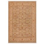 Bareens Designer Rugs - Classic Ziegler Maryln Green Beige Hand-Knotted Wool Rug - 9'0'' x 11'11'' - Enhance the ambiance of your home with this magnificent Persian-influenced Turkish hand-knotted rug made by skilled artisans capable of creating the most exceptional vegetable dyes and hand-spun wool. This exquisite handmade rug is a one-of-a-kind Peshawar Kafkaz, otherwise identified as Chobi, Chobi Peshawar, Oushak, or Ziegler rug. These handmade rugs are crafted in Pakistan utilizing superior-quality wool imported from Australia, New Zealand, and Korea in two types of weaves: the Persian weave and the Mori weave. This rug is meticulously crafted by hand using the finest natural vegetable dyes extracted from local plants. The artisans use a blend of hand-spun local and fine merino wool, resulting in a rug with a compelling texture, higher lanolin content, and longer staple. The artisans occasionally incorporate natural or artificial silk into the pile to enhance specific motifs. The finished product is an awe-inspiring execution of flawless design and an understated palette that exudes elegance.