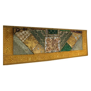 Mogul Interior - Consigned Home and Sari Green Sequin Embroidered Tapestry - Table Runners