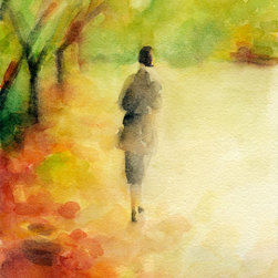 Woman Walking Autumn Landscape - Fine Art Prints