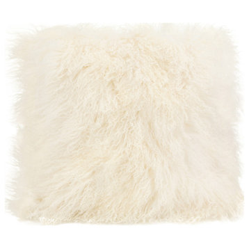 Contemporary Lamb Fur Pillow Large Cream - White