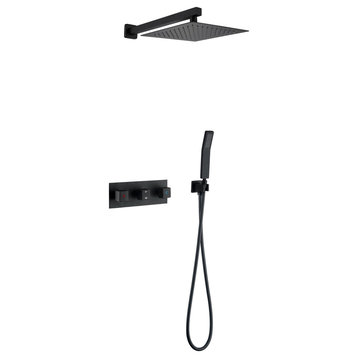 Wall Mounted Rain Shower System with Hand Shower, Matte Black