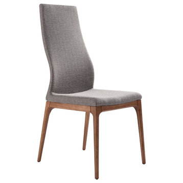 Parker Mid-Century Dining Chair, Walnut Finish and Gray Fabric, Set of 2