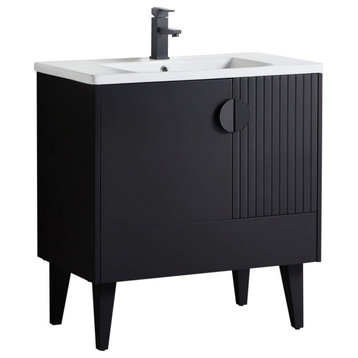 Venezian Single Bathroom Vanity, Black, 30", Black Handles, One Sink
