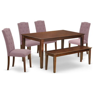 East West Furniture Dudley 6-piece Wood Dining Set in Mahogany/Dahlia