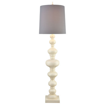 Meymac Floor Lamp, White With A Gray Faux Silk Shade