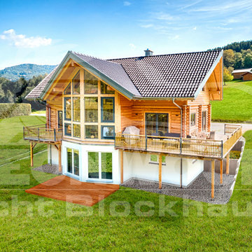 Blockhaus Kodiak Country | Außenansicht mit Giebelverglasung