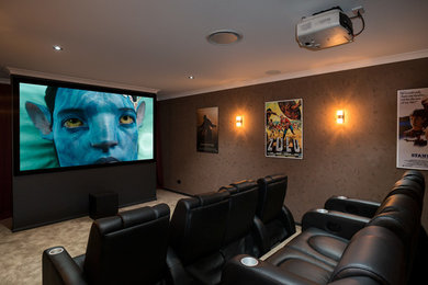Inspiration for a contemporary home theatre in Gold Coast - Tweed.