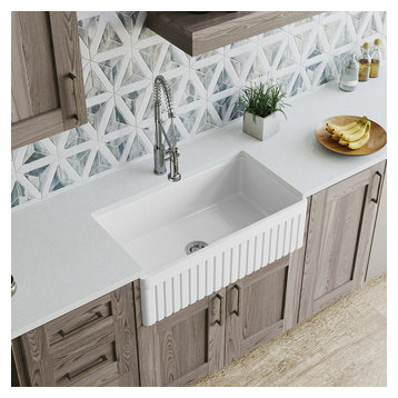 MR Direct 411 Fireclay Single Bowl Farmhouse Kitchen Sink, Sink Only