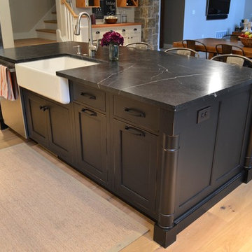 Kitchen Island with Soapstone Countertop & White Farmhouse Sink