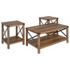 Pemberly Row 3-Piece Rustic Wood and Metal Coffee Table Set in Rustic Oak