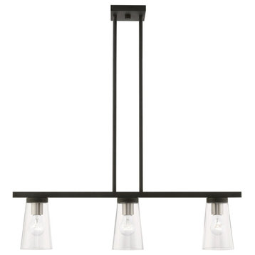 Cityview 3 Light Island Light, Black with Brushed Nickel Accents