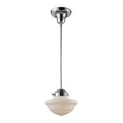 Schoolhouse Chrome Mini Pendant with Opal White Blown Glass Shade Vintage Style - Pendant Lighting