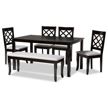 Andor Gray Fabric Upholstered and Dark Brown Finished Wood 6-Piece Dining Set