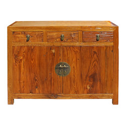 Chinese Distressed Drift Brown Sideboard Console Table Cabinet - Console Tables