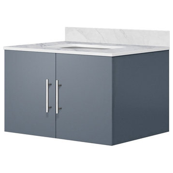 Lexora Home Geneva 30" Carrara Marble Top Single Vanity with Sink in Dark Gray
