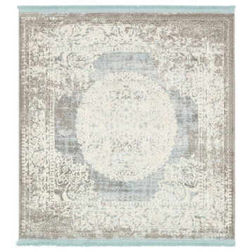 Unique Loom Light Blue Olwen New Classical 4' 0 x 4' 0 Square Rug