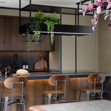 Warm Textured Contemporary Island with Integrated Seating