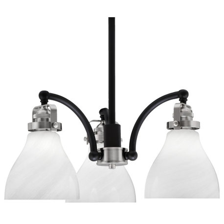 Easton 3 Light Chandelier, Matte Black & Brushed Nickel, 6.25" White Marble