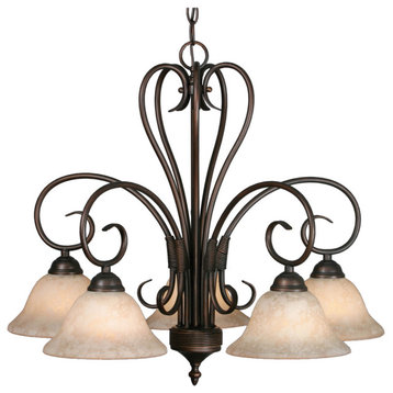 Homestead 5-Light Nook Chandelier, Rubbed Bronze With Tea Stone Glass