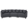McCardell Fabric 3 Seater Curved Sectional Sofa, Charcoal + Dark Brown