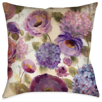 Blue and Purple Flower Song I Decorative Pillow, 18"x18"