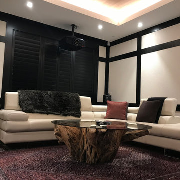 Stretched fabric on walls in home theater