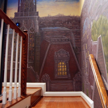 Paris Panorama 360 degree Mural hand painted throughout a 17 foot stairway