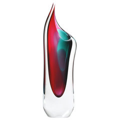 Murano Glass Design Crystal Piemonte Vase Aqua Ruby 12 Ht.