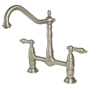Traditional Kitchen Faucet, 2 Levers Design With Swivel Spout, Brushed Nickel