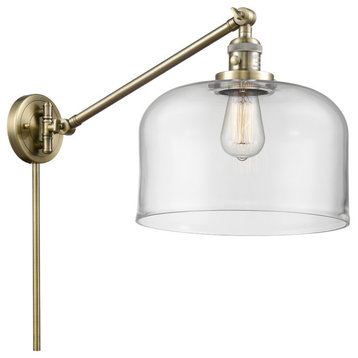 X-Large Bell 1-Light Swing Arm, Antique Brass, Clear